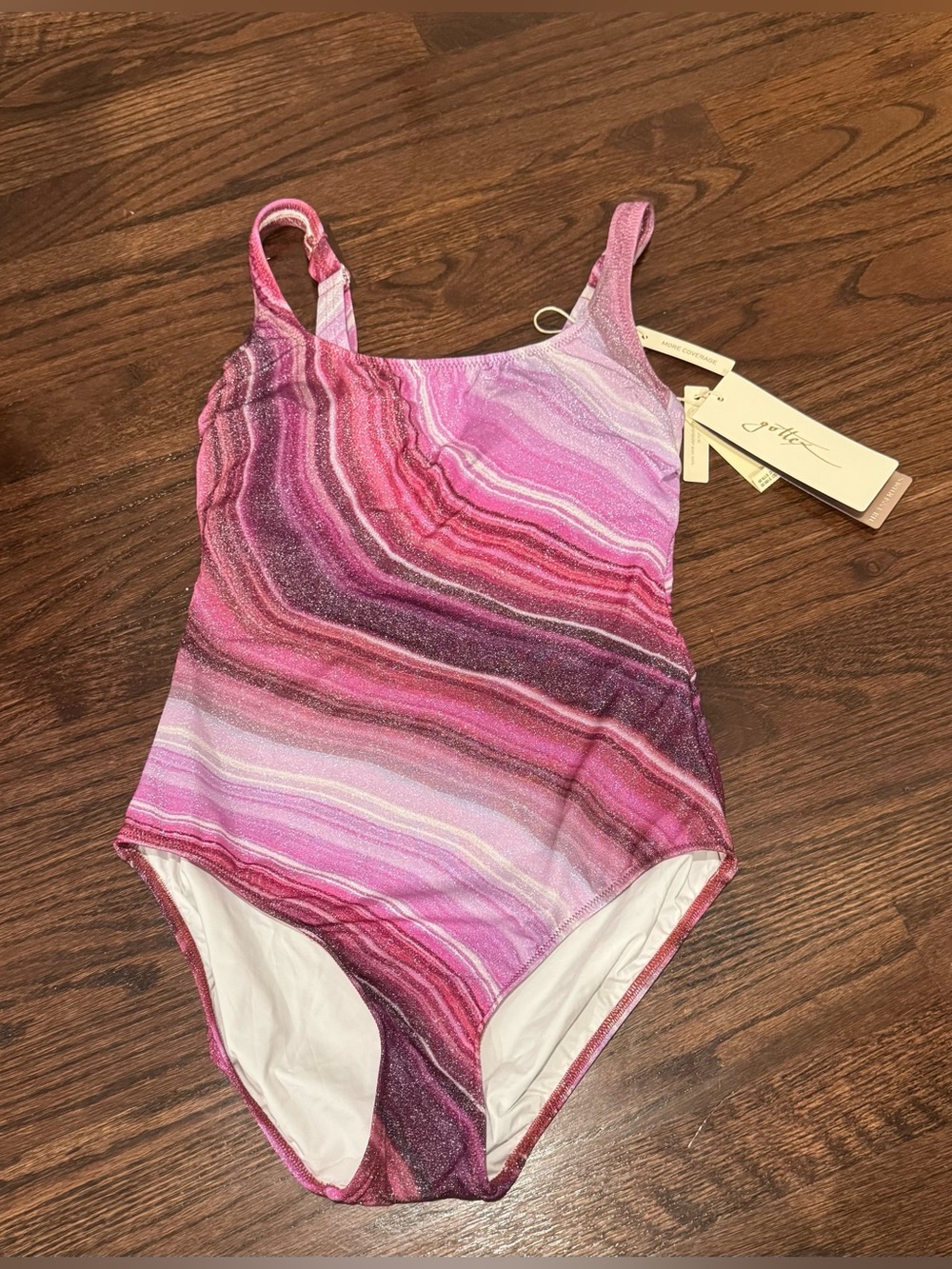 NWT Gottex Pink Stripe Sparkle One-Piece Swimsuit Bathing Suit, Size US 8